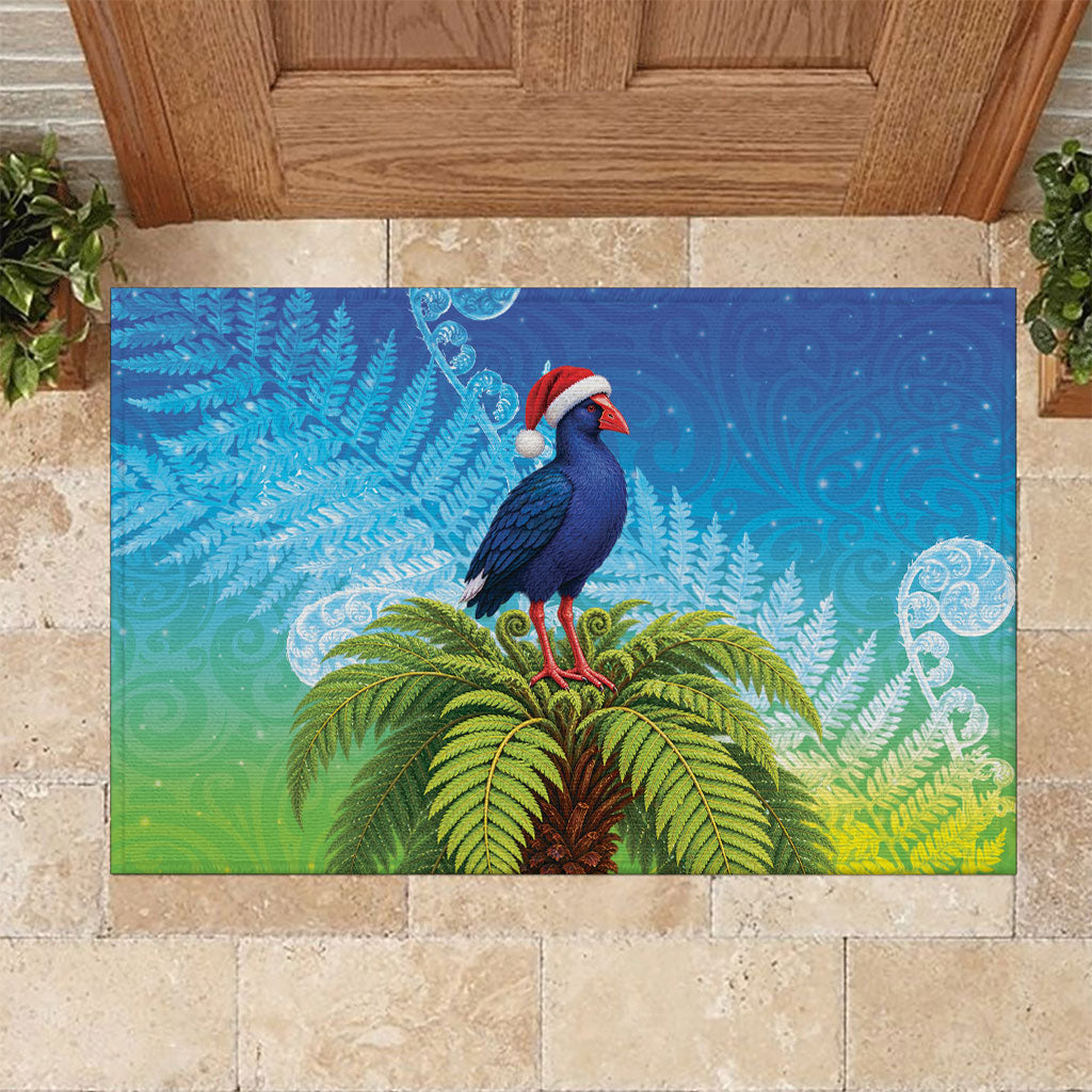 New Zealand Christmas Rubber Doormat Pukeko With Ponga Tree Silver Fern LT05 Multicolor - Polynesian Pride