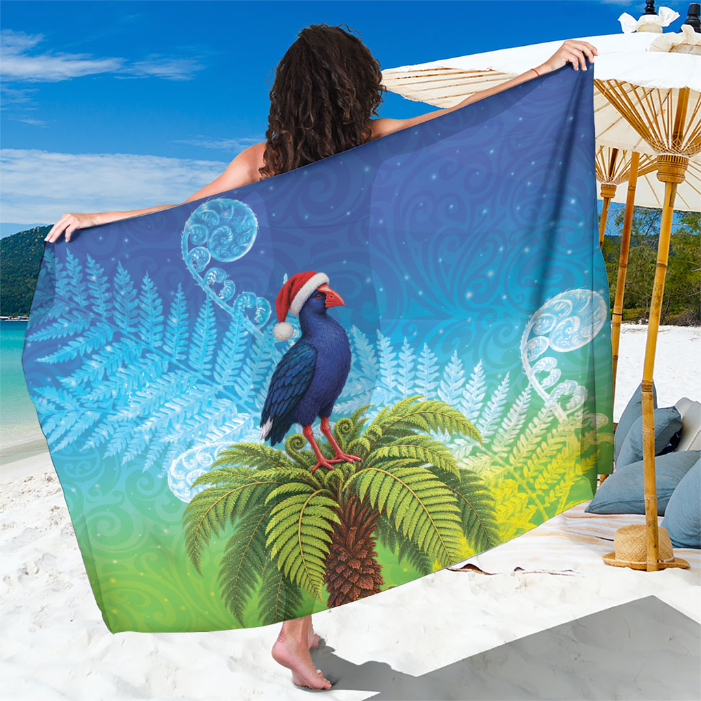 New Zealand Christmas Sarong Pukeko With Ponga Tree Silver Fern LT05 One Size 44 x 66 inches Multicolor - Polynesian Pride