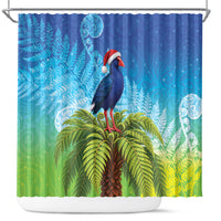 New Zealand Christmas Shower Curtain Pukeko With Ponga Tree Silver Fern LT05 Multicolor - Polynesian Pride