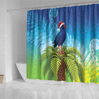 New Zealand Christmas Shower Curtain Pukeko With Ponga Tree Silver Fern LT05 - Polynesian Pride