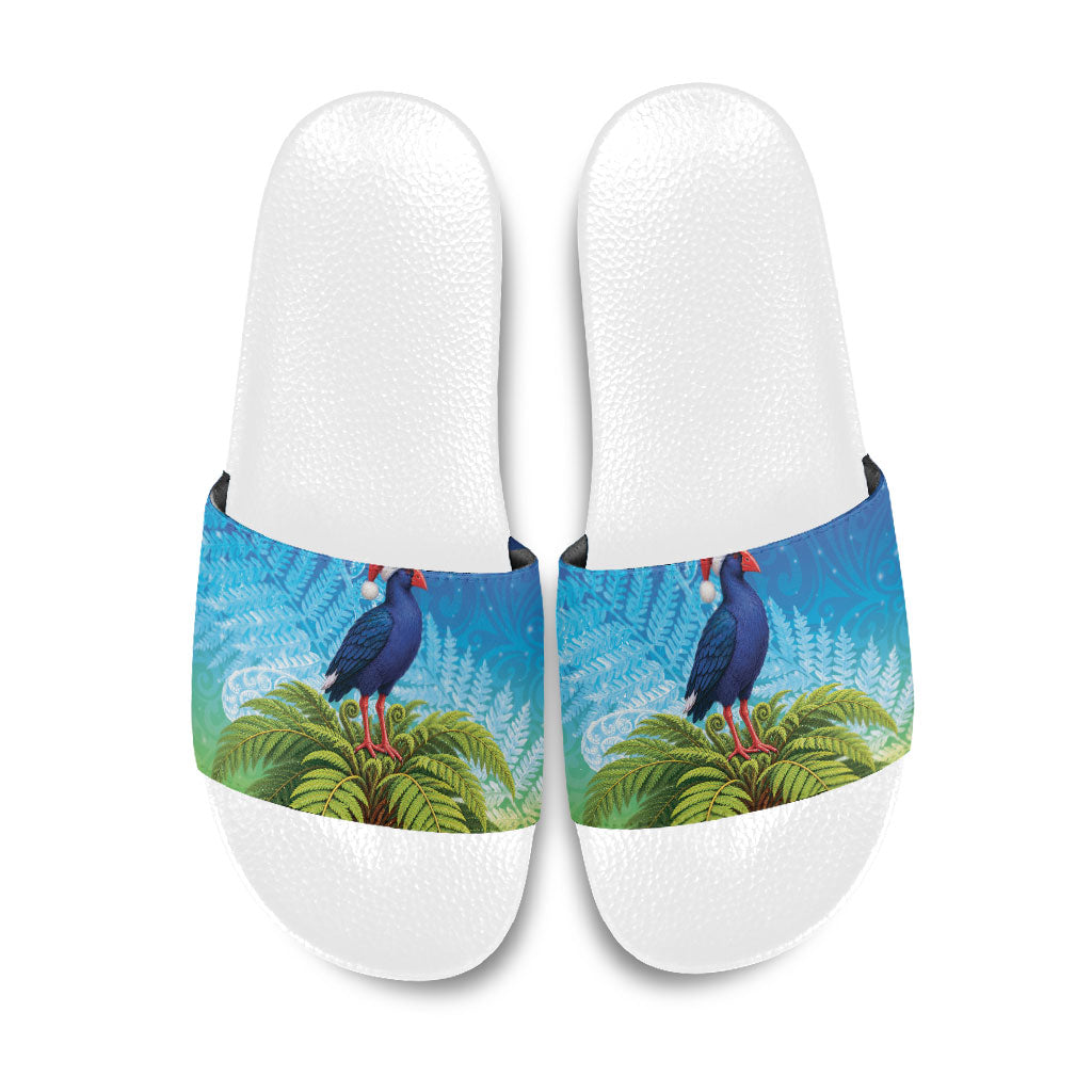 New Zealand Christmas Slide Sandals Pukeko With Ponga Tree Silver Fern LT05 Multicolor - Polynesian Pride