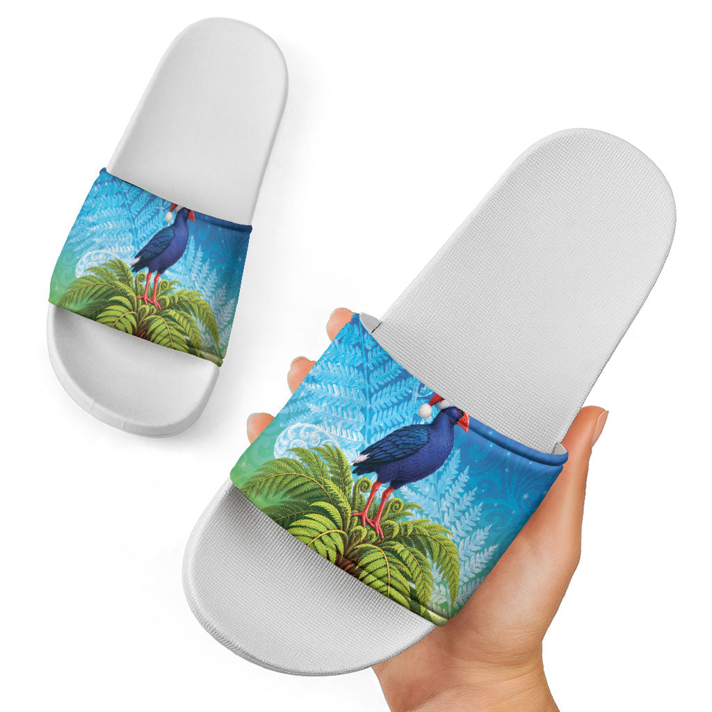New Zealand Christmas Slide Sandals Pukeko With Ponga Tree Silver Fern LT05 - Polynesian Pride