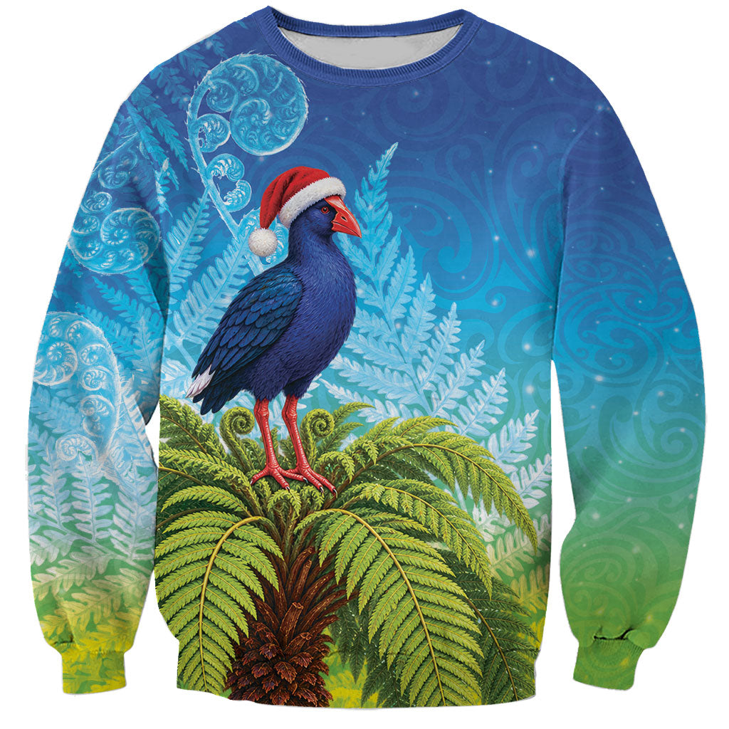 New Zealand Christmas Sweatshirt Pukeko With Ponga Tree Silver Fern LT05 Unisex Multicolor - Polynesian Pride