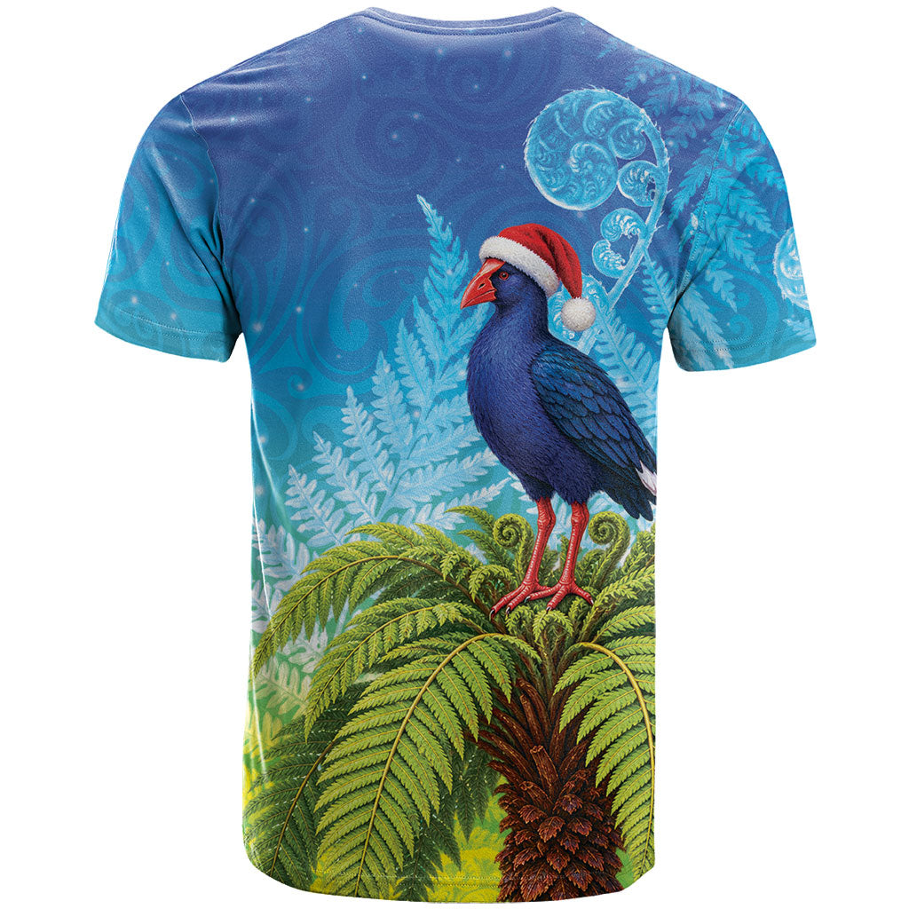 New Zealand Christmas T Shirt Pukeko With Ponga Tree Silver Fern LT05 - Polynesian Pride