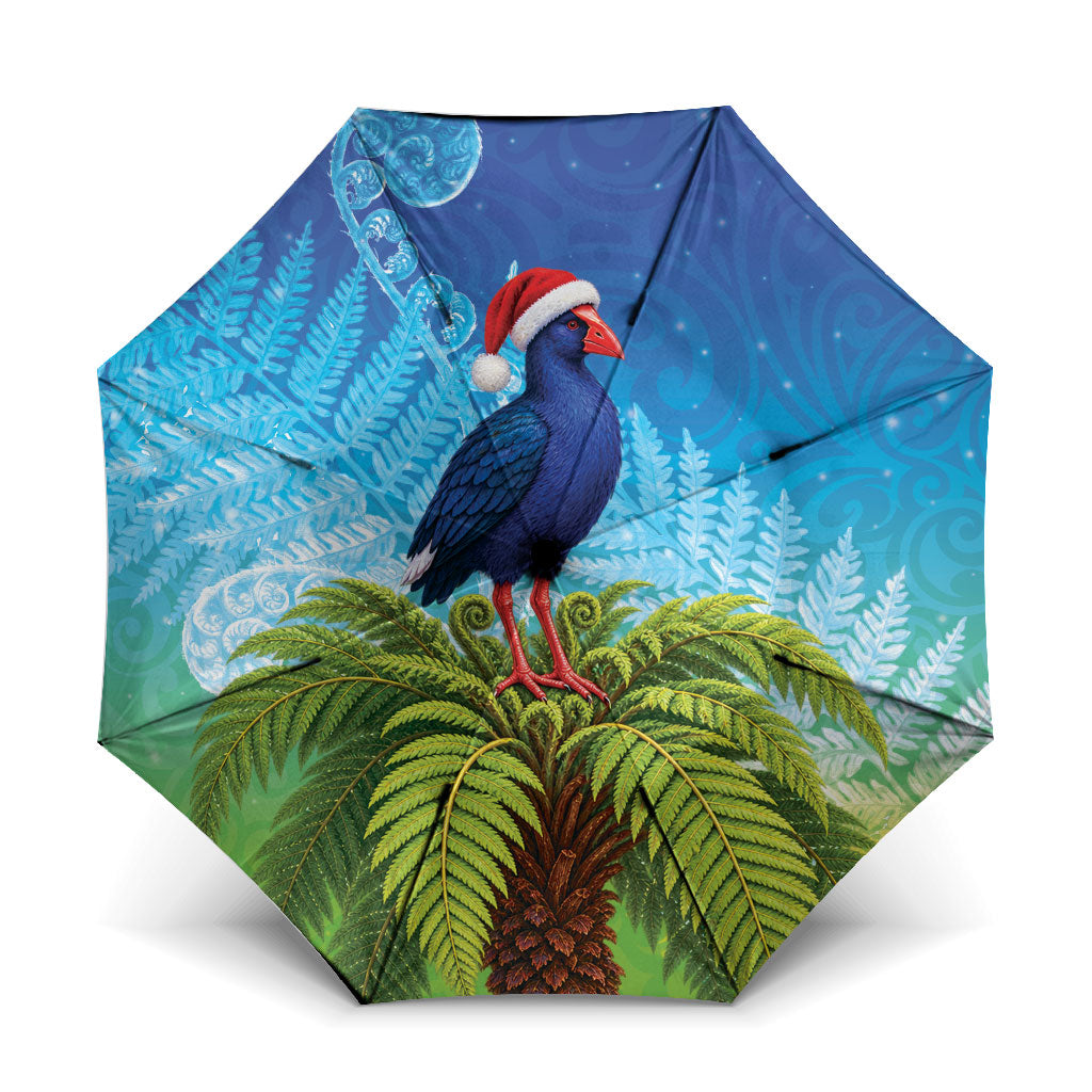 New Zealand Christmas Umbrella Pukeko With Ponga Tree Silver Fern LT05 One Size Folded 11.42 inch Opened Diameter 37.4 inch Multicolor - Polynesian Pride