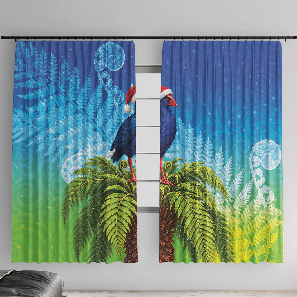 New Zealand Christmas Window Curtain Pukeko With Ponga Tree Silver Fern LT05 With Hooks Multicolor - Polynesian Pride