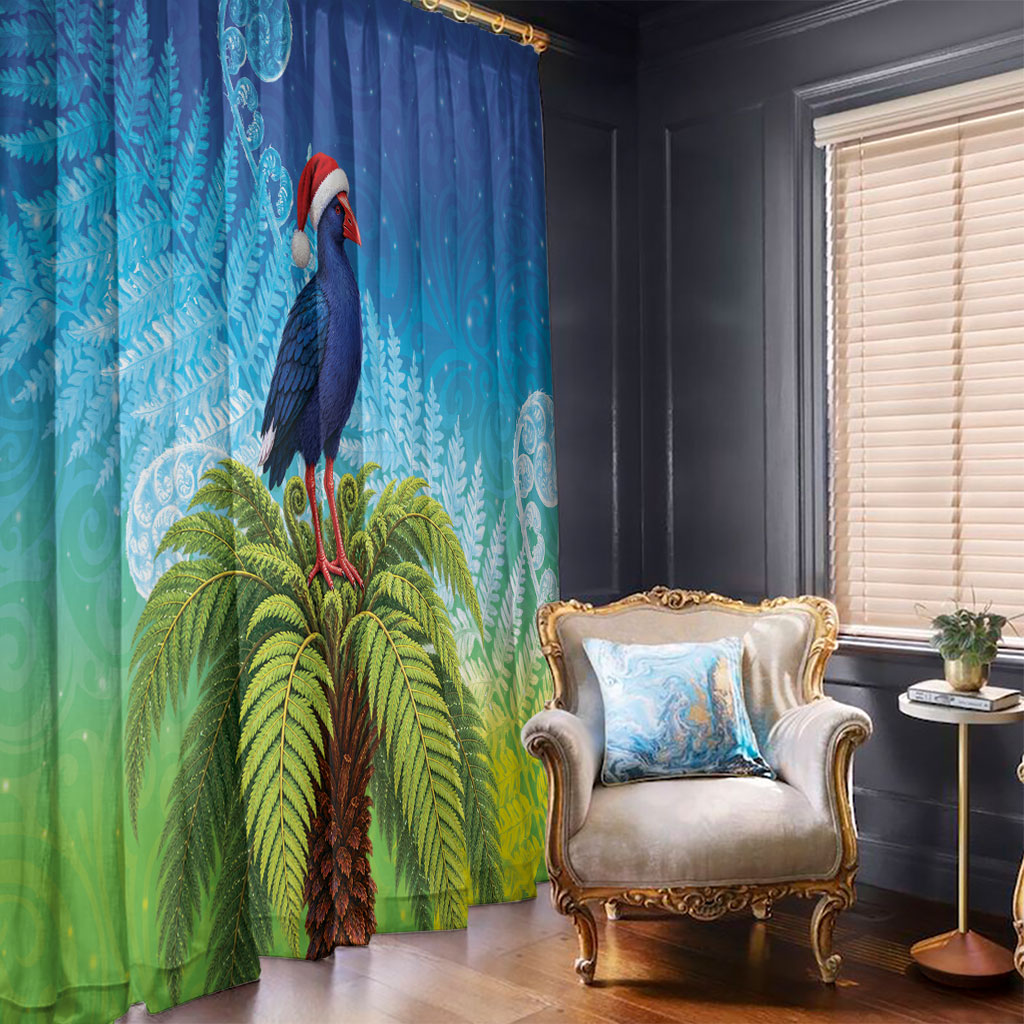 New Zealand Christmas Window Curtain Pukeko With Ponga Tree Silver Fern LT05 - Polynesian Pride