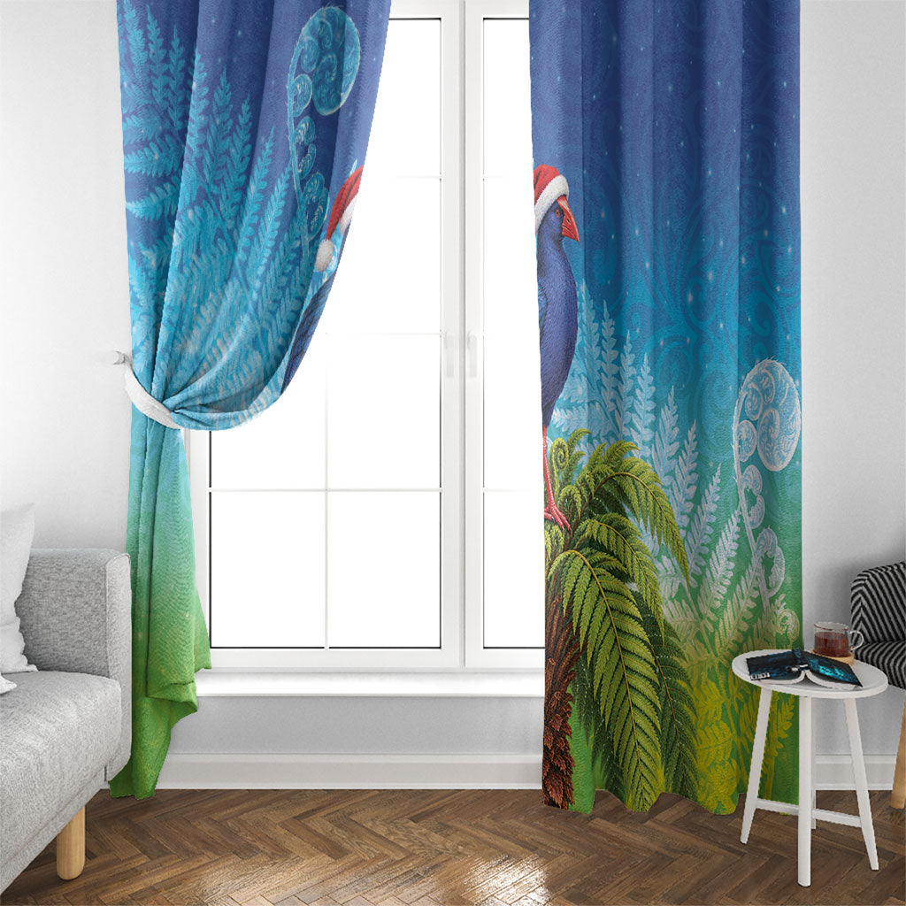 New Zealand Christmas Window Curtain Pukeko With Ponga Tree Silver Fern LT05 - Polynesian Pride