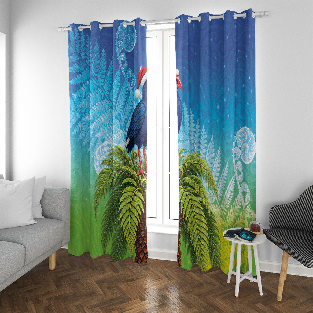 New Zealand Christmas Window Curtain Pukeko With Ponga Tree Silver Fern LT05 With Grommets Multicolor - Polynesian Pride