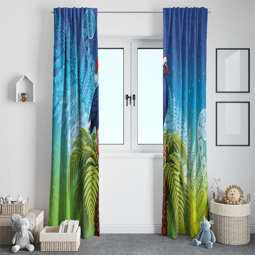 New Zealand Christmas Window Curtain Pukeko With Ponga Tree Silver Fern LT05 - Polynesian Pride