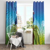 New Zealand Christmas Window Curtain Pukeko With Ponga Tree Silver Fern LT05 - Polynesian Pride