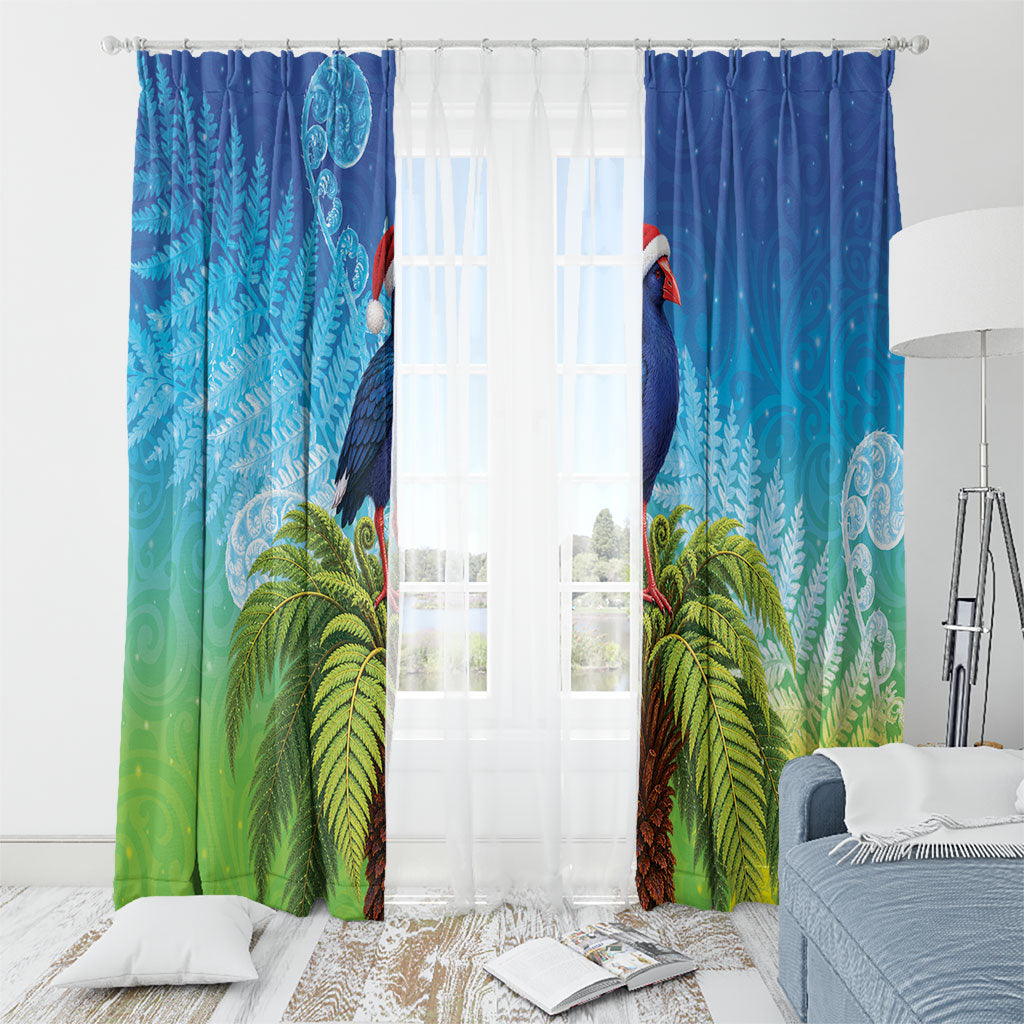 New Zealand Christmas Window Curtain Pukeko With Ponga Tree Silver Fern LT05 - Polynesian Pride
