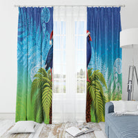 New Zealand Christmas Window Curtain Pukeko With Ponga Tree Silver Fern LT05 - Polynesian Pride