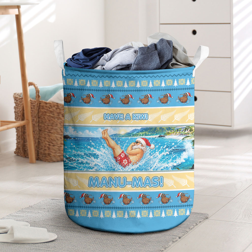 New Zealand Christmas Laundry Basket Have A Kiwi Manu-Mas LT05 Blue - Polynesian Pride