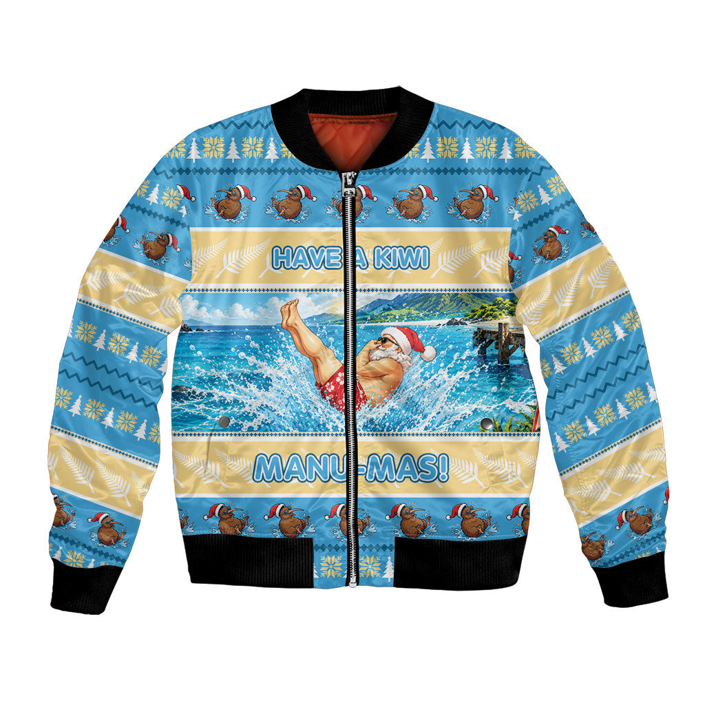 New Zealand Christmas Bomber Jacket Have A Kiwi Manu-Mas LT05 Unisex Blue - Polynesian Pride