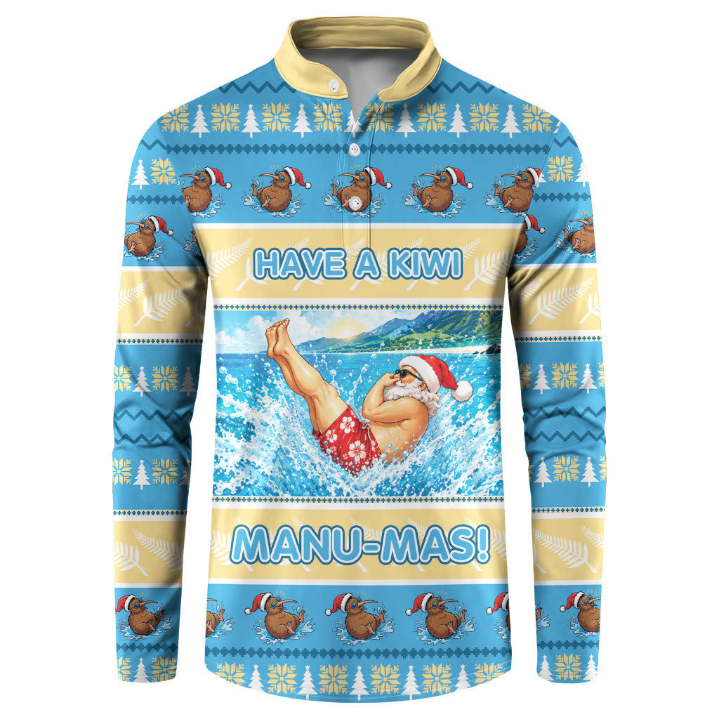 New Zealand Christmas Button Sweatshirt Have A Kiwi Manu-Mas LT05 Blue - Polynesian Pride