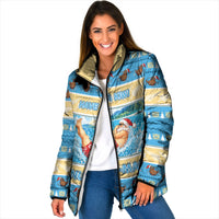 New Zealand Christmas Padded Jacket Have A Kiwi Manu-Mas LT05 Women Blue - Polynesian Pride