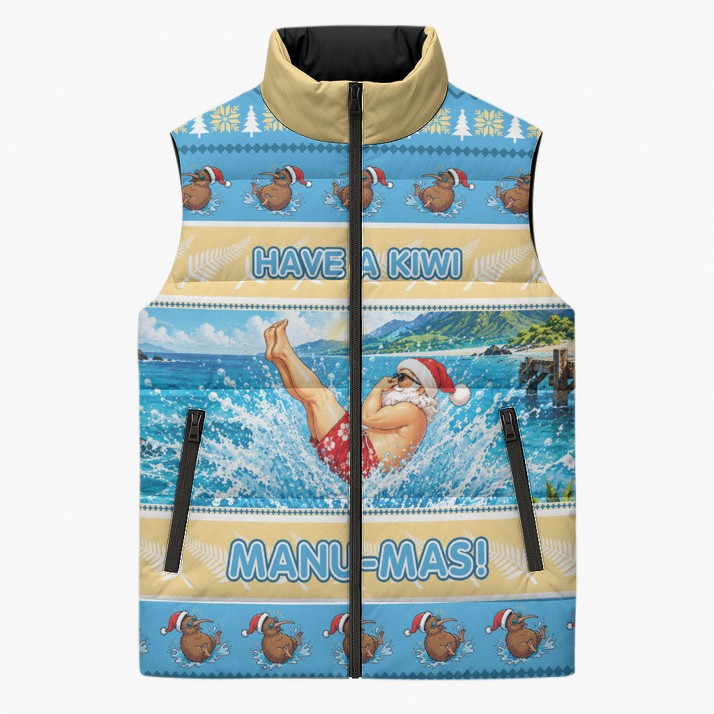 New Zealand Christmas Sleeveless Puffer Jacket Have A Kiwi Manu-Mas LT05 Unisex Blue - Polynesian Pride