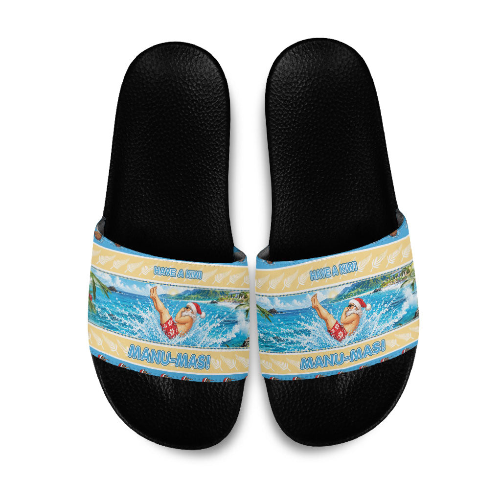 New Zealand Christmas Slide Sandals Have A Kiwi Manu-Mas LT05 Blue - Polynesian Pride
