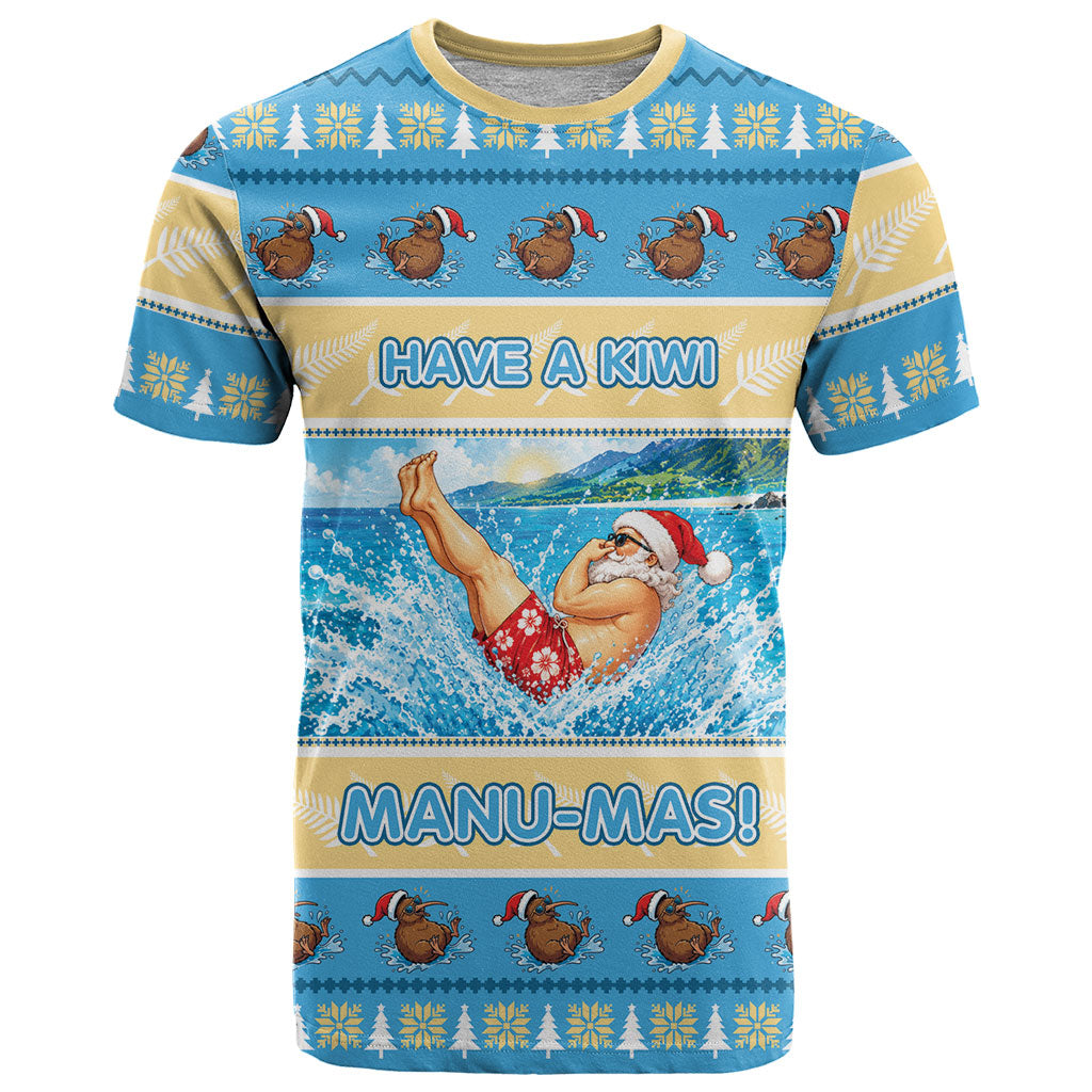 New Zealand Christmas T Shirt Have A Kiwi Manu-Mas LT05 Blue - Polynesian Pride