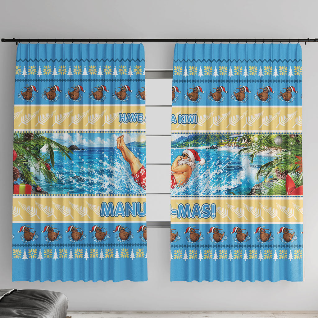 New Zealand Christmas Window Curtain Have A Kiwi Manu-Mas LT05 With Hooks Blue - Polynesian Pride