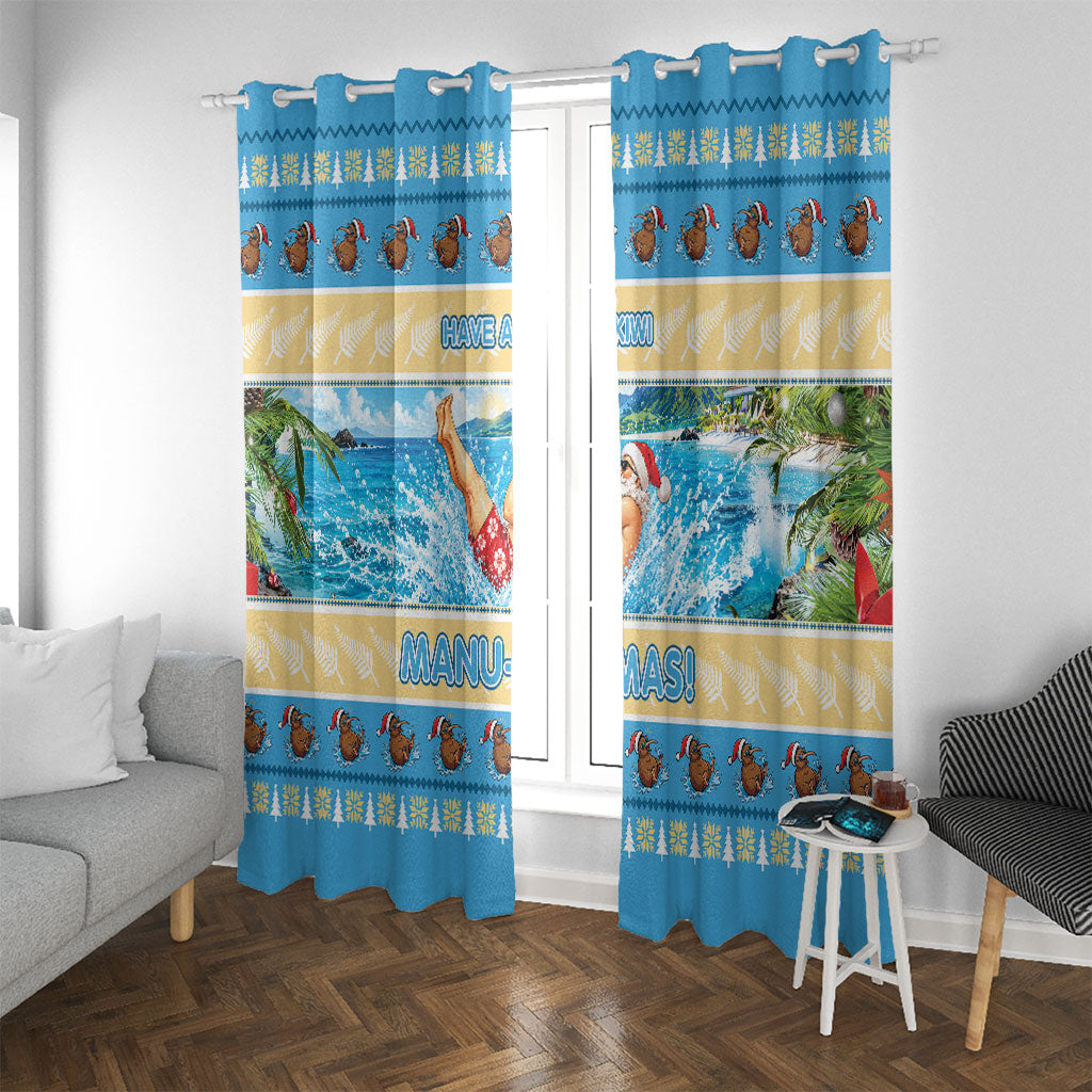 New Zealand Christmas Window Curtain Have A Kiwi Manu-Mas LT05 With Grommets Blue - Polynesian Pride