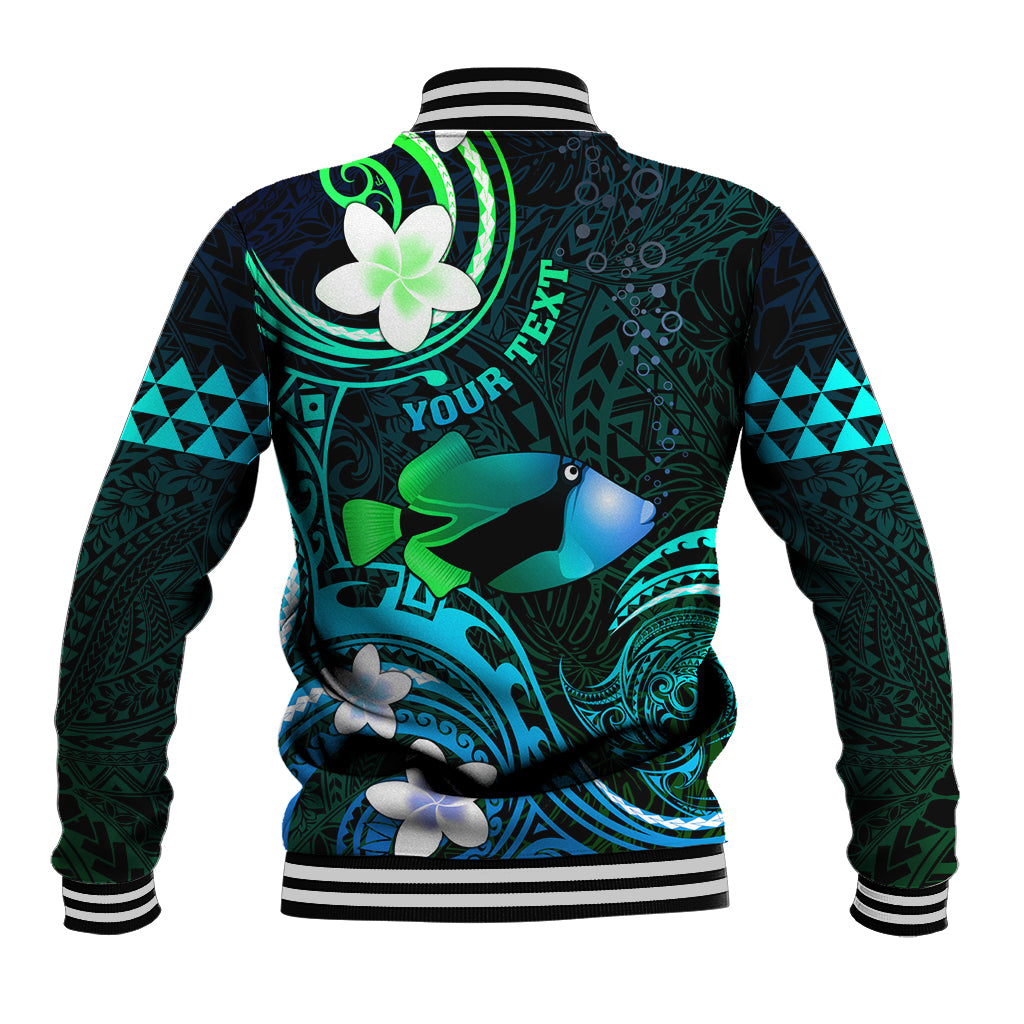 Personalised Hawaii Humuhumu Reef Triggerfish Baseball Jacket Turquoise With Plumeria LT05 - Polynesian Pride