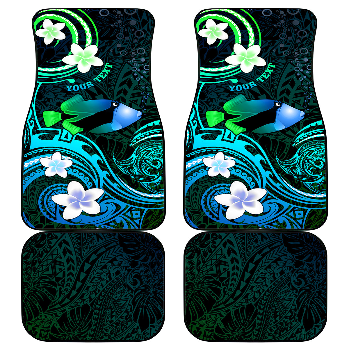 Personalised Hawaii Humuhumu Reef Triggerfish Car Mats Turquoise With Plumeria LT05 Turquoise - Polynesian Pride