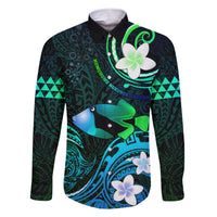 Personalised Hawaii Humuhumu Reef Triggerfish Family Matching Short Sleeve Bodycon Dress and Hawaiian Shirt Turquoise With Plumeria LT05 Dad's Shirt - Long Sleeve Turquoise - Polynesian Pride