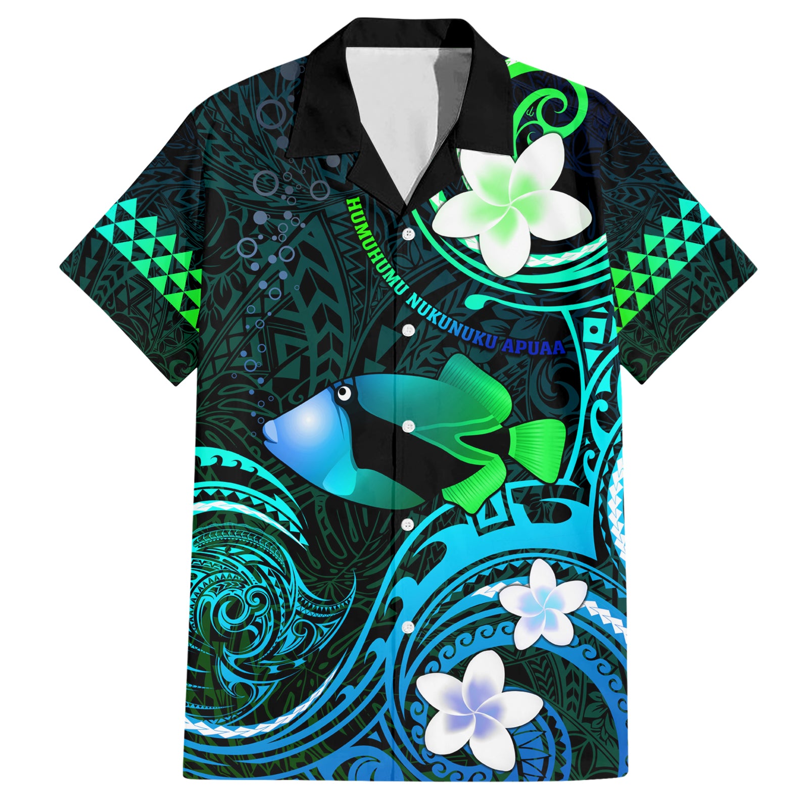 Personalised Hawaii Humuhumu Reef Triggerfish Hawaiian Shirt Turquoise With Plumeria LT05 Turquoise - Polynesian Pride