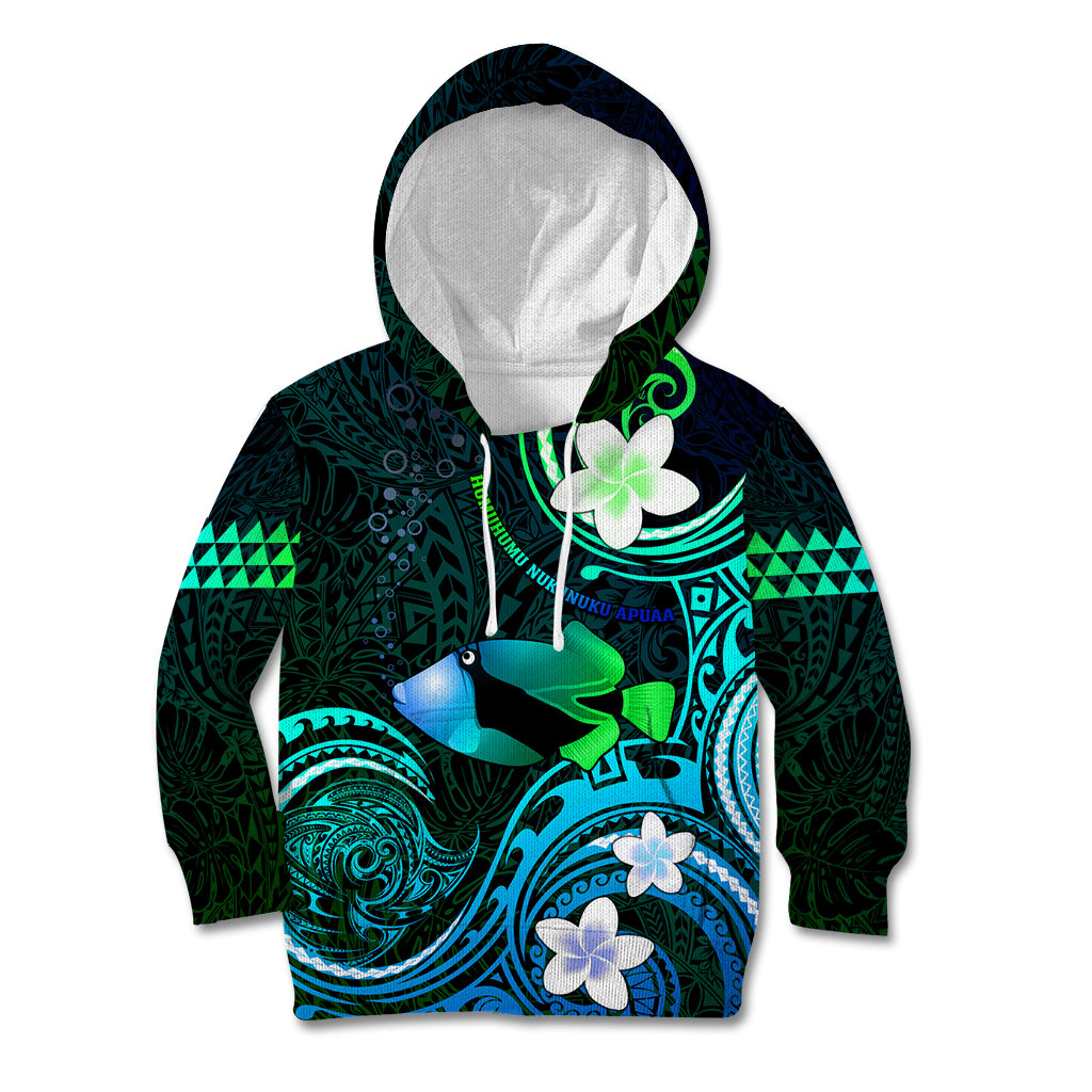 Personalised Hawaii Humuhumu Reef Triggerfish Kid Hoodie Turquoise With Plumeria LT05 Hoodie Turquoise - Polynesian Pride