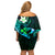 Personalised Hawaii Humuhumu Reef Triggerfish Off Shoulder Short Dress Turquoise With Plumeria LT05 - Polynesian Pride