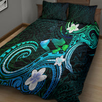 Hawaii Humuhumu Reef Triggerfish Quilt Bed Set Turquoise With Plumeria LT05 - Polynesian Pride