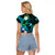 Personalised Hawaii Humuhumu Reef Triggerfish Raglan Cropped T Shirt Turquoise With Plumeria LT05 - Polynesian Pride