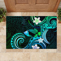 Hawaii Humuhumu Reef Triggerfish Rubber Doormat Turquoise With Plumeria LT05 - Polynesian Pride