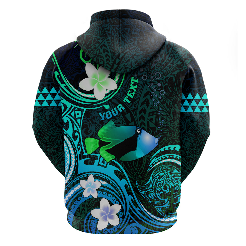 Personalised Hawaii Humuhumu Reef Triggerfish Zip Hoodie Turquoise With Plumeria LT05 - Polynesian Pride