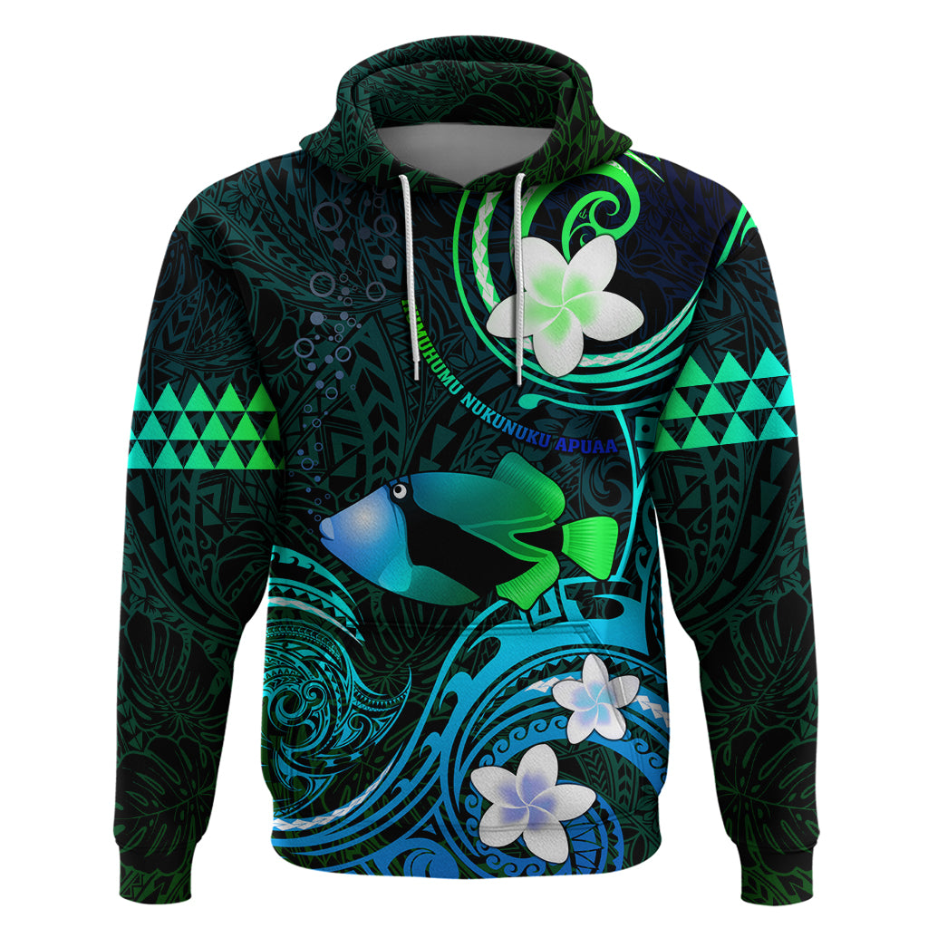 Personalised Hawaii Humuhumu Reef Triggerfish Zip Hoodie Turquoise With Plumeria LT05 Pullover Hoodie Turquoise - Polynesian Pride