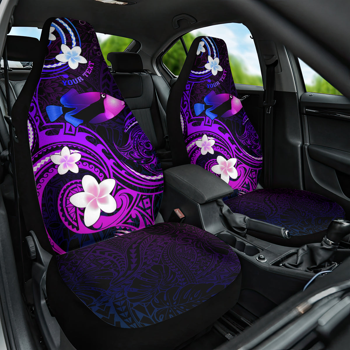 Personalised Hawaii Humuhumu Reef Triggerfish Car Seat Cover Violet With Plumeria LT05 One Size Violet - Polynesian Pride