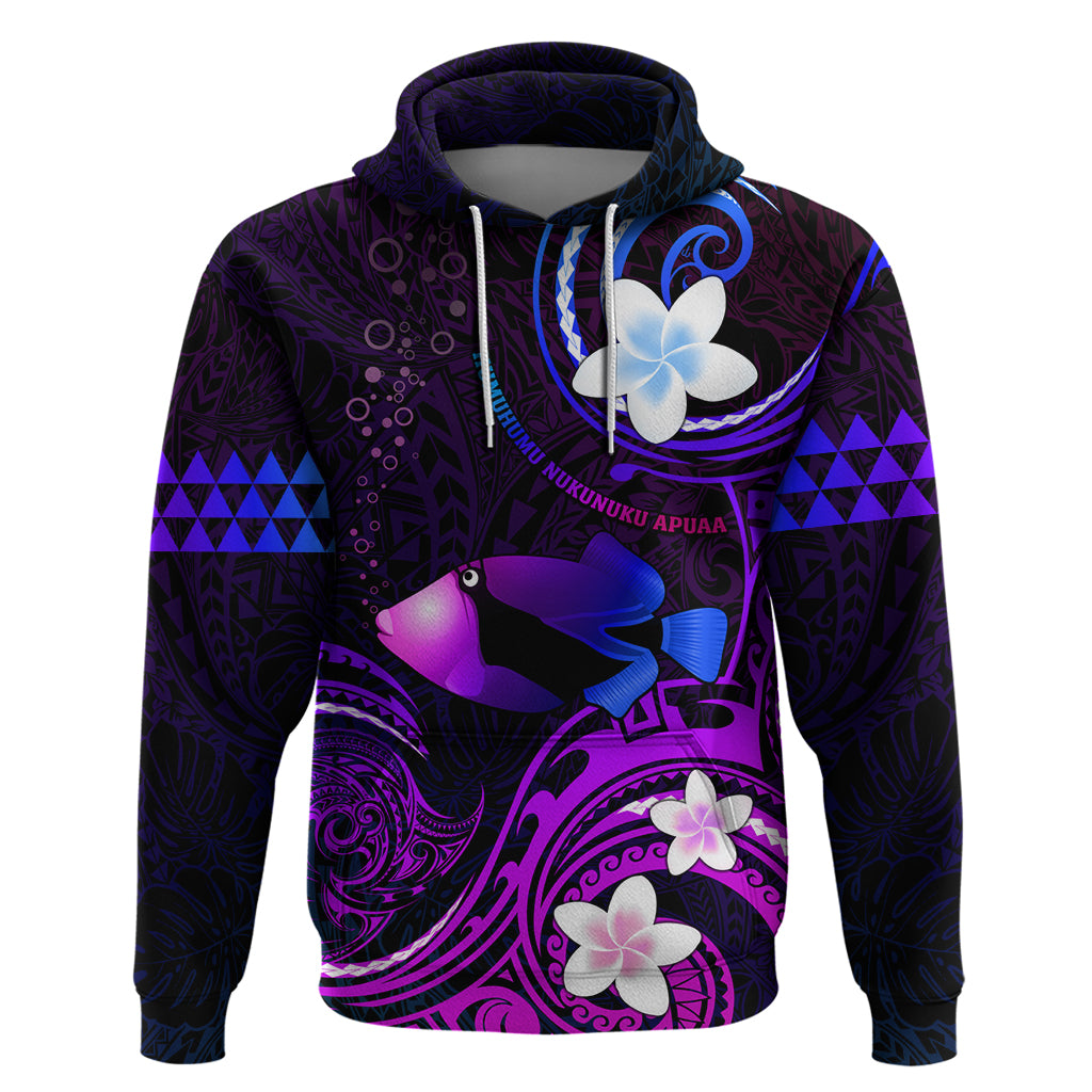 Personalised Hawaii Humuhumu Reef Triggerfish Hoodie Violet With Plumeria LT05 Pullover Hoodie Violet - Polynesian Pride