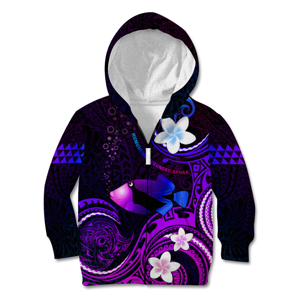 Personalised Hawaii Humuhumu Reef Triggerfish Kid Hoodie Violet With Plumeria LT05 Zip Hoodie Violet - Polynesian Pride