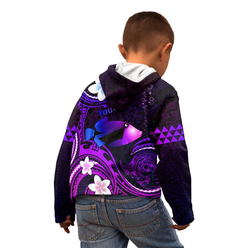 Personalised Hawaii Humuhumu Reef Triggerfish Kid Hoodie Violet With Plumeria LT05 - Polynesian Pride