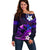 Personalised Hawaii Humuhumu Reef Triggerfish Off Shoulder Sweater Violet With Plumeria LT05 Women Violet - Polynesian Pride