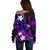 Personalised Hawaii Humuhumu Reef Triggerfish Off Shoulder Sweater Violet With Plumeria LT05 - Polynesian Pride