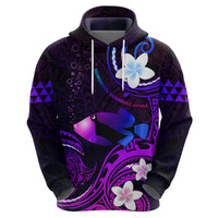 Personalised Hawaii Humuhumu Reef Triggerfish Zip Hoodie Violet With Plumeria LT05 - Polynesian Pride