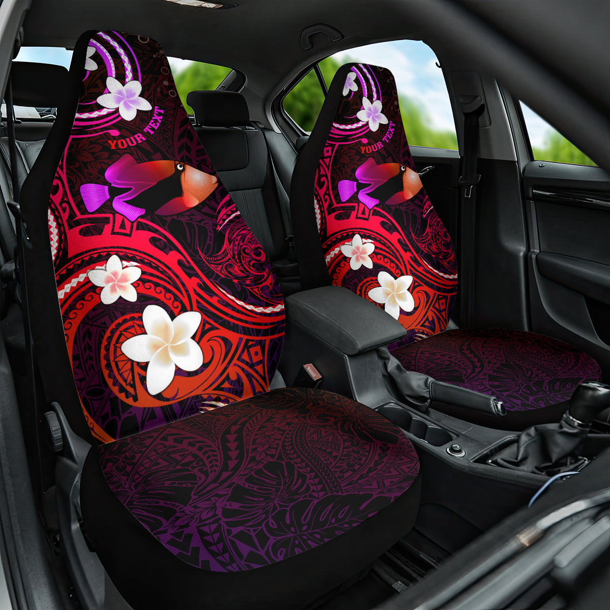 Personalised Hawaii Humuhumu Reef Triggerfish Car Seat Cover Maroon With Plumeria LT05 One Size Maroon - Polynesian Pride