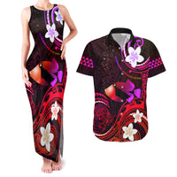 Personalised Hawaii Humuhumu Reef Triggerfish Couples Matching Tank Maxi Dress and Hawaiian Shirt Maroon With Plumeria LT05 Maroon - Polynesian Pride