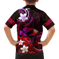 Personalised Hawaii Humuhumu Reef Triggerfish Family Matching Off Shoulder Maxi Dress and Hawaiian Shirt Maroon With Plumeria LT05 - Polynesian Pride