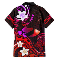 Personalised Hawaii Humuhumu Reef Triggerfish Family Matching Short Sleeve Bodycon Dress and Hawaiian Shirt Maroon With Plumeria LT05 - Polynesian Pride