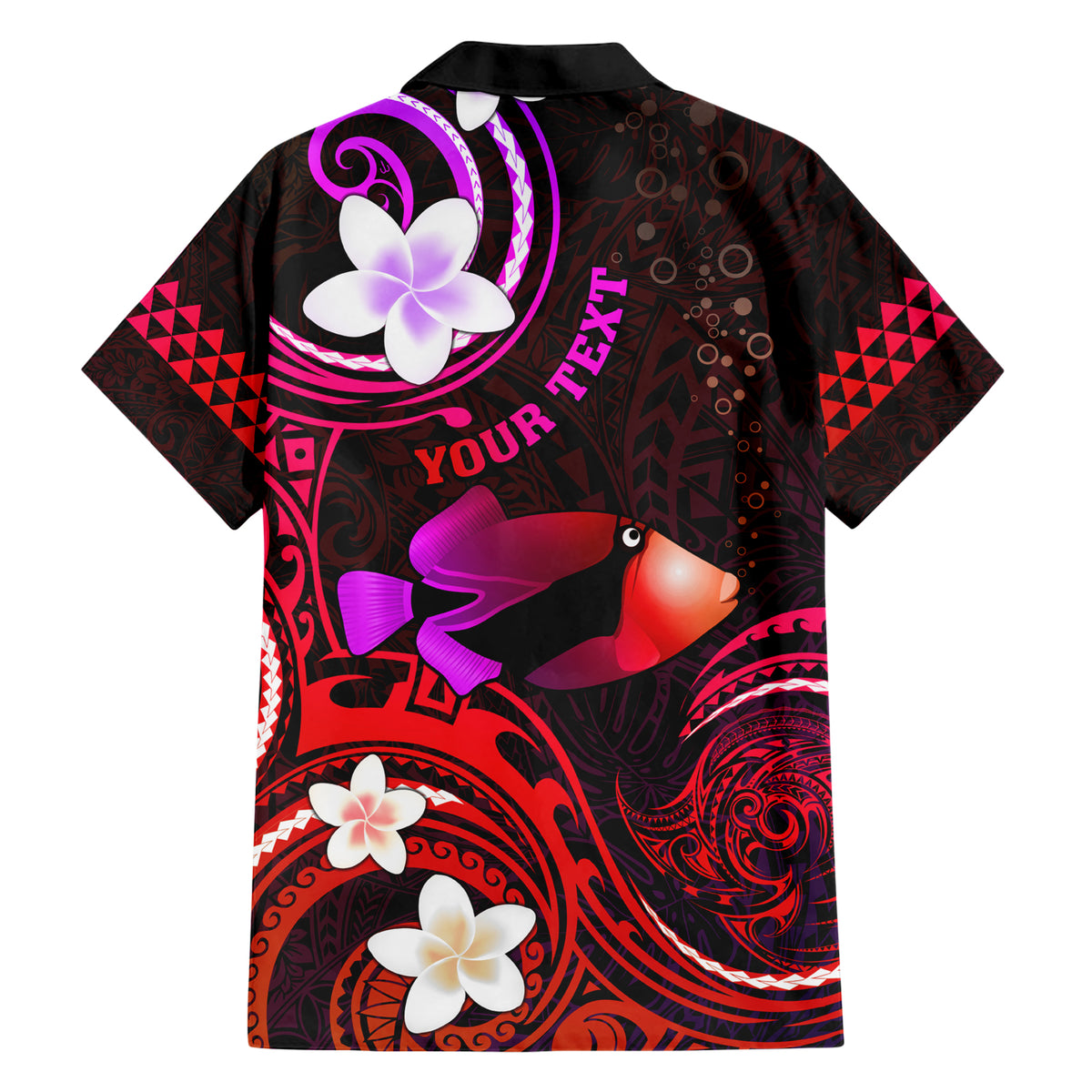 Personalised Hawaii Humuhumu Reef Triggerfish Hawaiian Shirt Maroon With Plumeria LT05 - Polynesian Pride