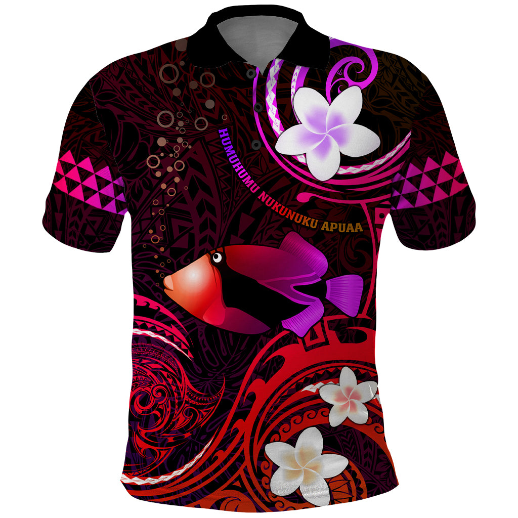Personalised Hawaii Humuhumu Reef Triggerfish Polo Shirt Maroon With Plumeria LT05 Maroon - Polynesian Pride